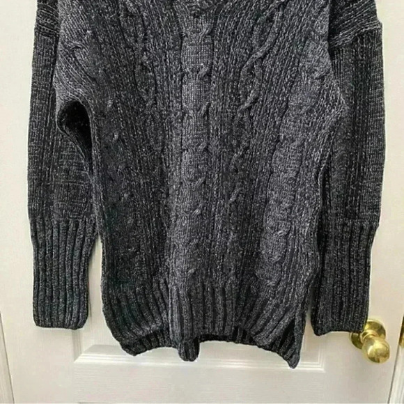 Topshop Oversized Sweater Cable Knit V Neck Tunic Black Silver Metallic Small 4 - Picture 8 of 15
